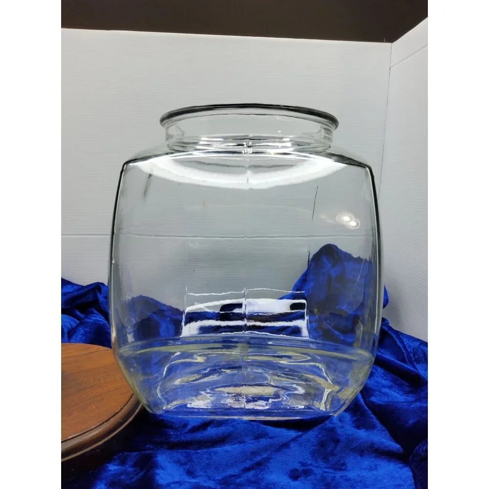 vintage large old fashion general store candy jar w/wooden lid